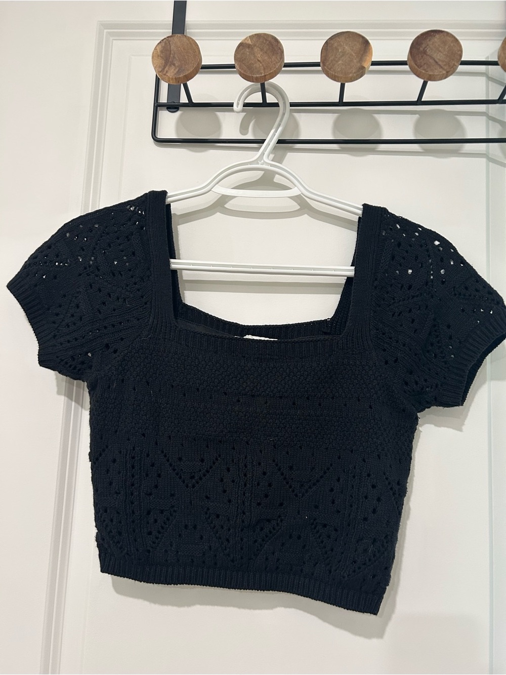 Freshman Black Knit Square-Neck Crop Top